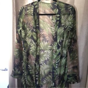 Green J Lo-type Sheer Tropical Leaf Print Kimono Small / Medium